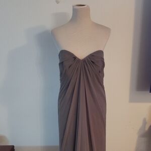 Dessy Collection Vivian Diamond 12 Grey Formal Maxi Dress Strapless Ruched Bust